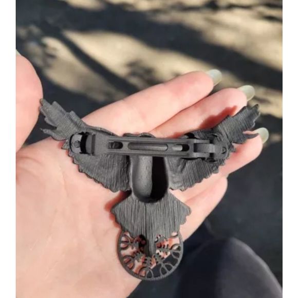 Black titanium raven Crow hair clip boho punk goth large wing span about 5in new - Picture 8 of 10